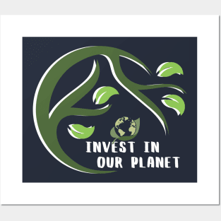 Invest In Our Planet Earth Day Planet On A Leaf Posters and Art